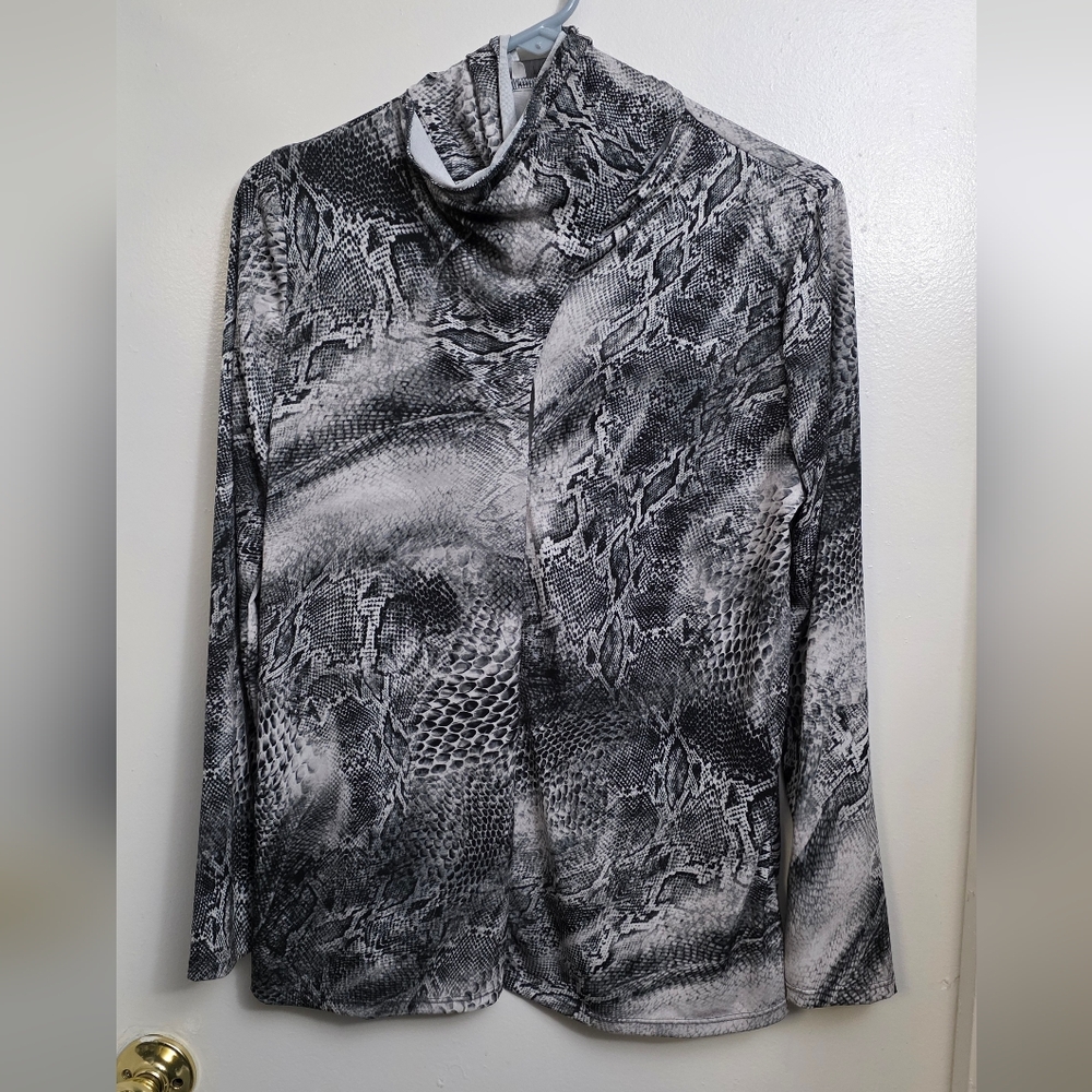 Lola & Sophie Snake Print Key Hole Tops Cowl Neck Longsleeve Stretch
